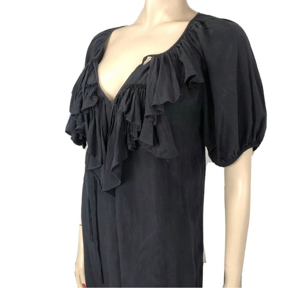 Fifteen -twenty silk ruffle tie front balloon sleeve short tunic/shirt dress - Picture 2 of 11